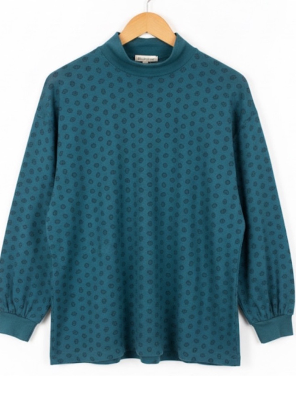 Vintage 80s Teal Long Sleeve Patterned Top